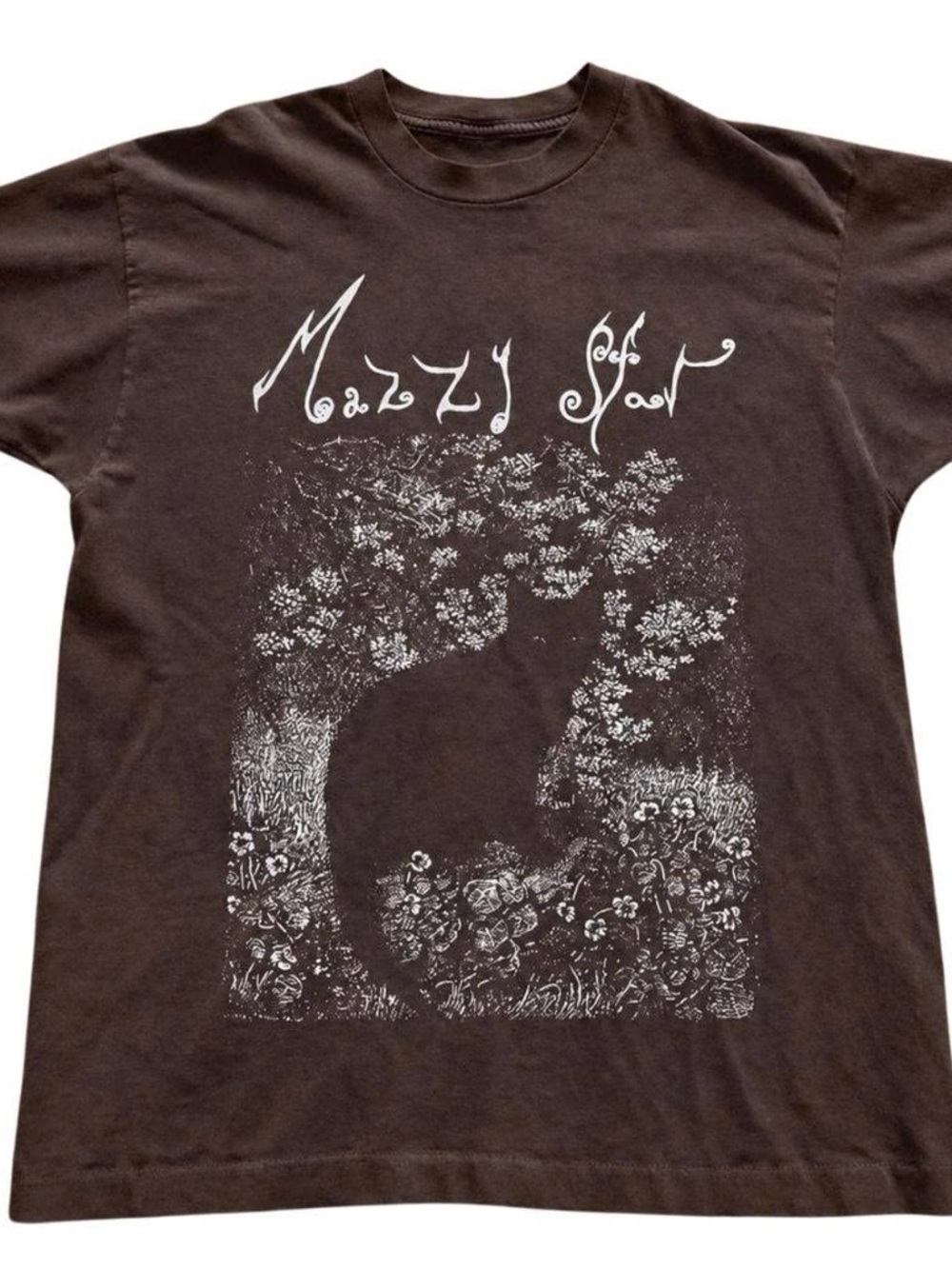 Brown Graphic T-Shirt with White Floral Print
